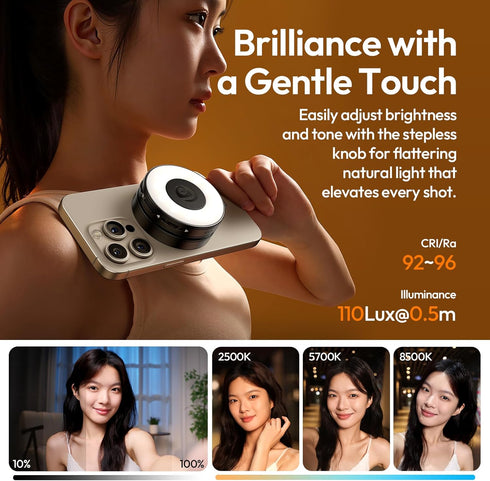 ULANZI LM23 360 Magnetic Selfie Light, Upgraded Phone Selfie Ring Light for iPhone Magsafe, LED Phone Beauty Fill