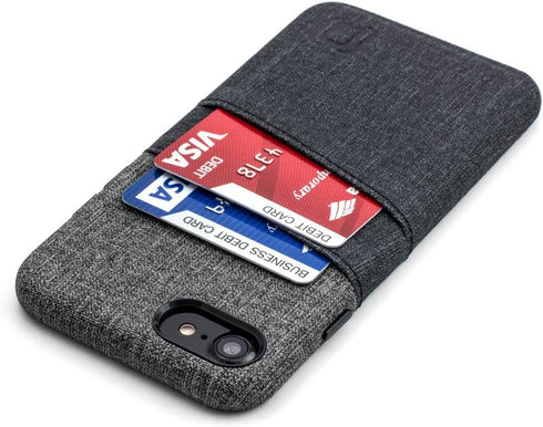 Dockem Wallet Card Case for iPhone SE 3 (2022), SE 2 (2020) & iPhone 8/7, Canvas Style Synthetic Leather, Luxe Black &