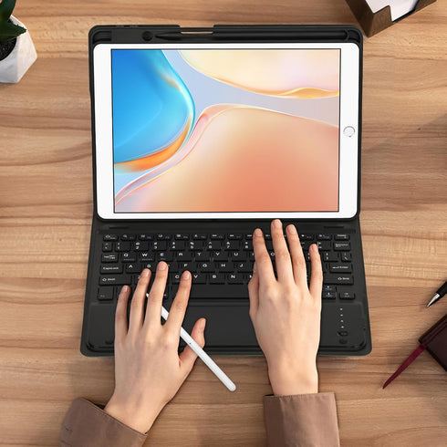 Keyboard Case for iPad 10.2" 7th/8th/9th Gen, Detachable Touchpad BT Keyboard with Magnetic Protective Cover, Black