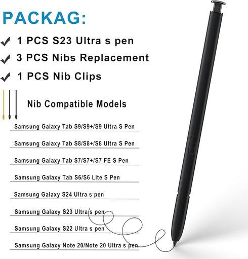 Galaxy S23 Ultra Stylus Pen Replacement for Samsung Galaxy S23 Ultra 5G - Without Bluetooth + Tips/Nibs