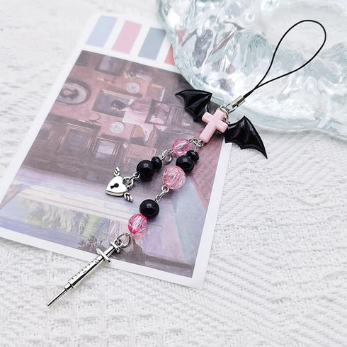 cioatu Homvog Cute Y2K Phone Charm - Aesthetic Cellphone Chain Strap for Phone Bag Keychain, Black Wing