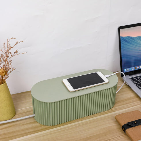 FABROK Cable Management Box with 10 Cable Ties, Large Green Organizer Box for Power Strips and Wires at Home/Office