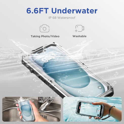 Mitywah Heavy Duty Waterproof Case for iPhone 15, Full Body Underwater Protective Metal Case with Built-in Screen