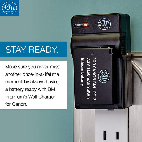 BM Premium LP-E12 Battery and Charger Kit for Canon EOS-M, EOS M2, M10, M50, M50 Mark II, M100, M200, SX70 HS