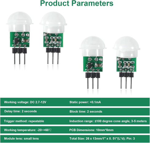 6PCS AM312 Mini Human Sensor Module, HC-SR312 Pyroelectric Infrared PIR Motion Automatic Detector DC 2.7 to 12V with 10pin Wire for Arduino