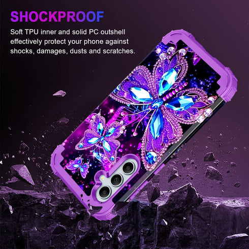 Miqala Case for Galaxy A55 5G/A35 5G, Glow in The Dark Heavy Duty Shockproof Protection - Purple