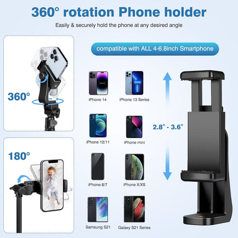 70" Phone Tripod, Portable Cell Phone Tripod Stand with Remote & Phone Holder, Selfie Stick for Video Recording,