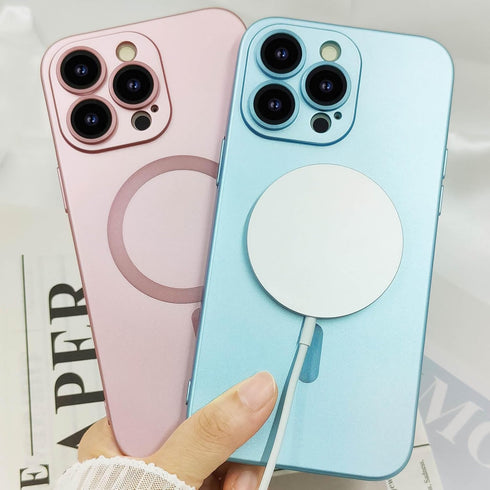 iPhone 15 Pro Max Magnetic Case for Women - Pink Matte Luxury Design, Soft Metallic Luster, Magsafe Compatible, Lens