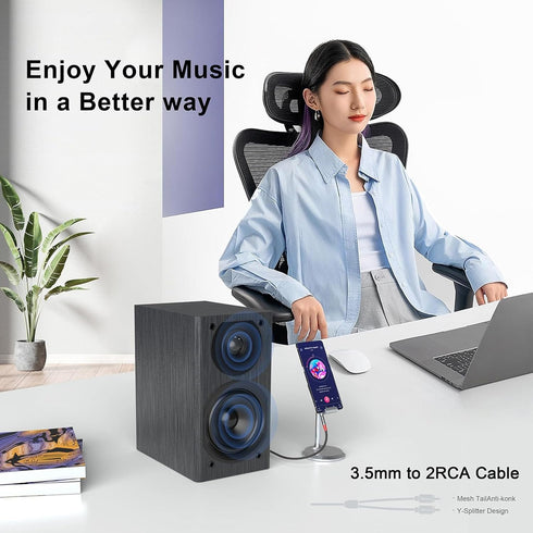2RCA to 3.5mm Y Splitter, 1M Auxiliary Cord for Smartphone, Tablet, HDTV, MP3 Player, 2-Male Headphone Jack.