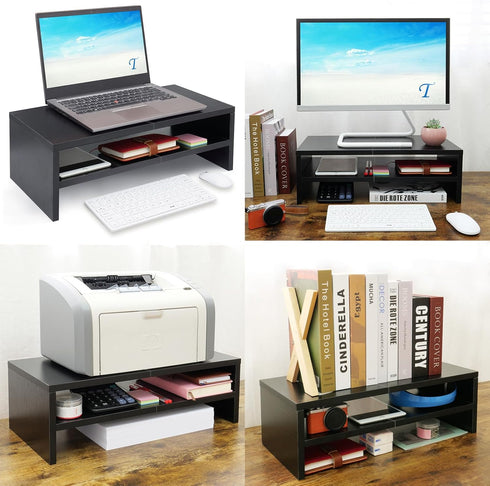 TEAMIX 2 Tiers Wooden Desktop Monitor Stand Riser, 20 Inch Printer Stand with Storage