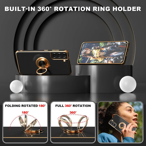Galaxy S21 Case with Screen Protector, Built-in 360° Rotation Ring Holder Magnetic Kickstand, Soft TPU Shockproof