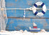 BELECO 10x6.5ft Fabric Nautical Backdrop Life Buoy and Toy Boat Shells on Blue Wooden Background Phtography Backdrop
