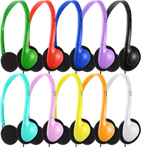 Classroom Headphones Bulk 10 Pack Multi Color for Kids School, Wholesale Class