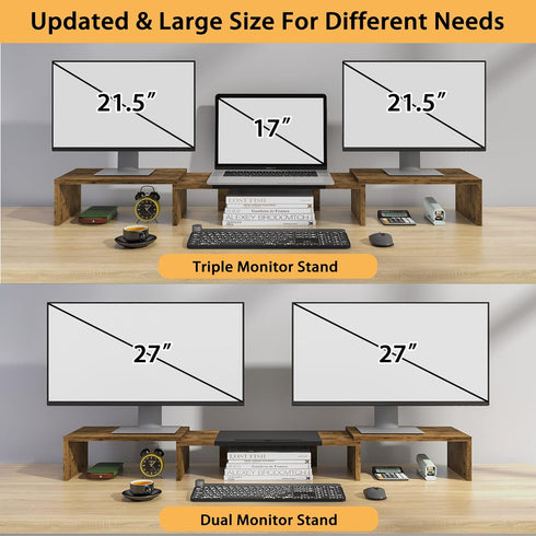 1~2~3 3 WESTREE Triple Dual Monitor Stand Riser, Extra Long Monitor Stand for Monitors, Monitor Stand with Length