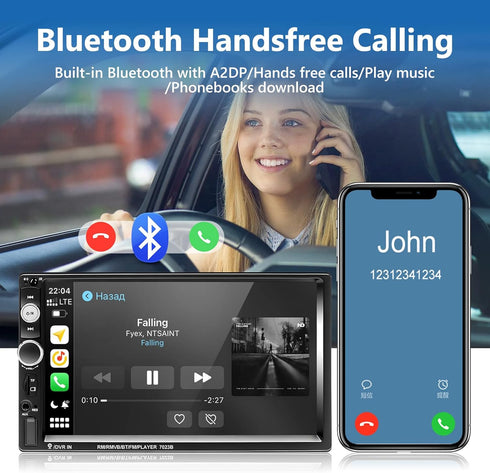 Podofo Double Din Car Stereo with Bluetooth, 7 Inch Touchscreen Multimedia Receiver with Backup Camera and Remote