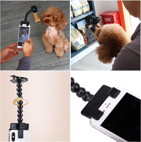 SquEqu Pet Selfie Stick Phone Clips with Double Head Clamps Dog Treats Holder Dog Selfie Portrait Tool for Cat Photo