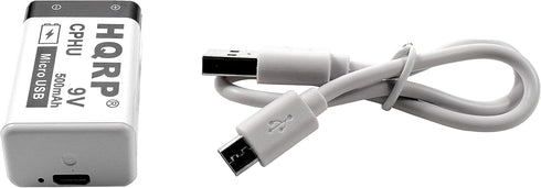 HQRP USB 9V Lithium-Ion Rechargeable Battery, 500mAh High Capacity, 800 Cycle with Micro USB Cable