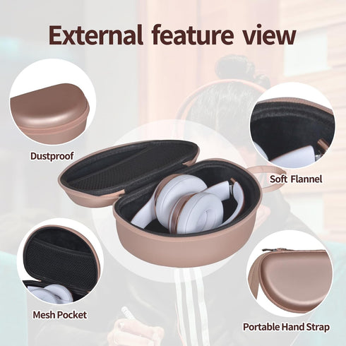 Hard Shell Travel Case Compatible with Beats Studio Pro/Beats Studio3/Beats Solo 3/2 Bluetooth On-Ear Headphones (Gold)