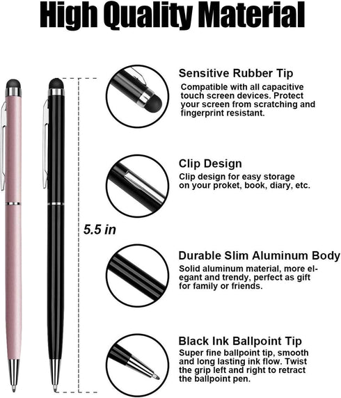 anngrowy Stylus Pens for Touch Screens, Universal 2 in 1 Ballpoint Pen for iPad, iPhone, Tablets, Laptops, Samsung