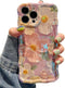 Jusy Oil Painting Flower Pink Compatible iPhone 11 Pro Max Case, Colorful Retro Floral Cute Curly Wave Cover