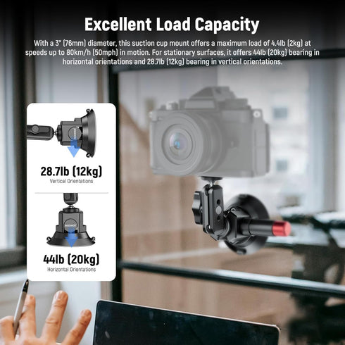 Neewer 3" Suction Cup Camera Mount Bracket with Ball Head, Quick Release Car Mount with Phone Holder