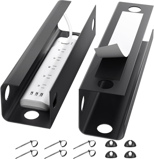 Yecaye 2 Pack Under Desk Cable Management Tray, 31.5 in Cable Hider, Cord Organizer, No Screw No Drill, Black