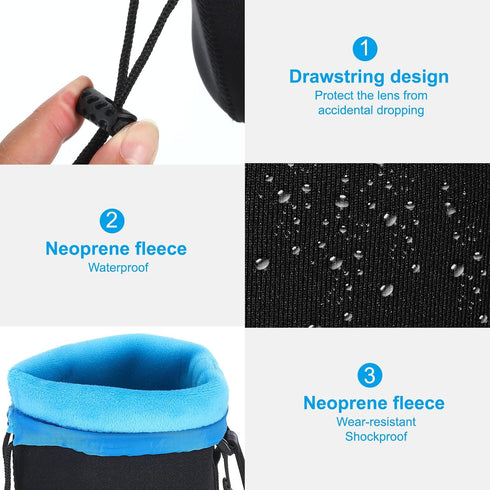 PATIKIL Camera Lens Bag, 2 Pcs 3.9" IDx9.8 H Drawstring Pouch with Thick Protective Neoprene for DSLR Lens