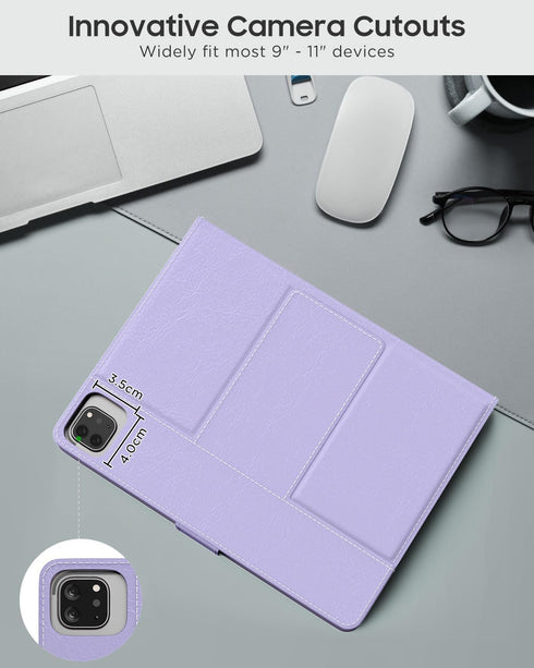 MoKo Universal Tablet Case with Keyboard for 9"-11" Tablets, Removable Wireless Bluetooth Keyboard & Pen Holder, Lilac
