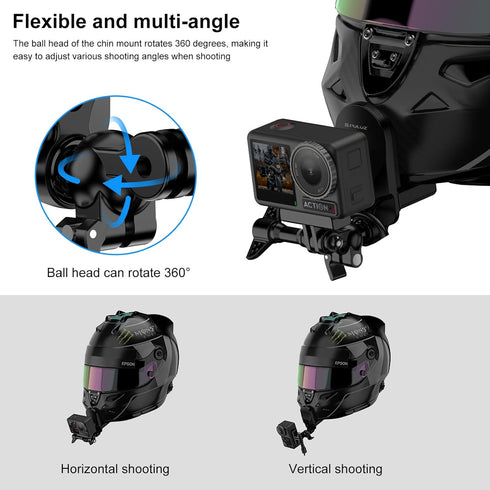 PULUZ Motorcycle Helmet Chin Clamp Mount for GoPro, 360° Adjustable Ball Head Quick Release Chin Clip