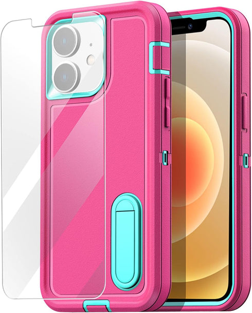 AICase iPhone 12/12 Pro Heavy Duty Rugged Case with Kickstand, Glass Screen Protector & Camera Lens, Full Body