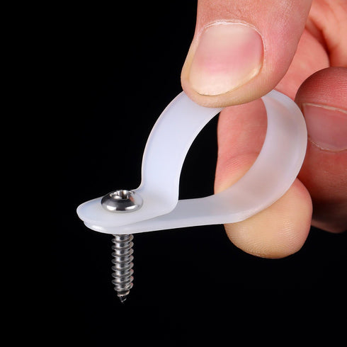 Hicarer 50 Pack R-Type Cable Clip Wire Clamp, Nylon Fastener Clips with Screws for Wire Management