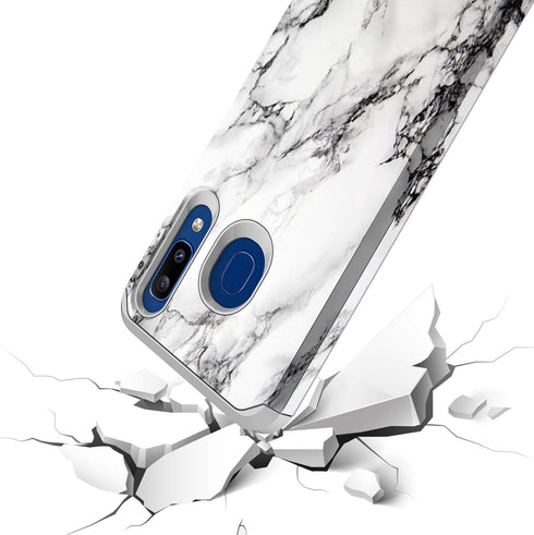 Rosebono Case for Samsung Galaxy A20/A30/A50, Slim Hybrid Hard Cover, Colorful Silicone Skin Armor (White Marble)