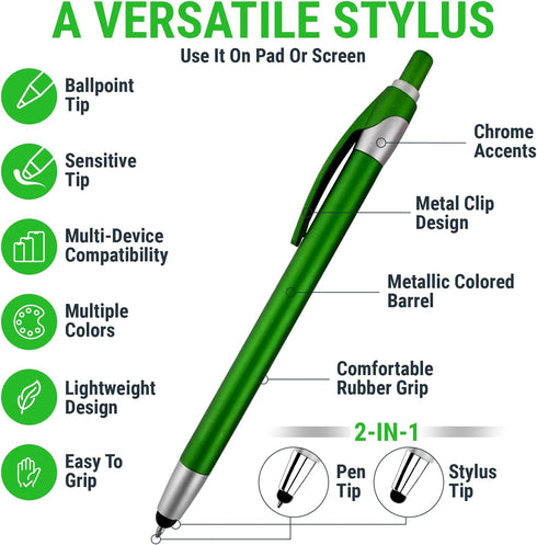 Stylus for Touch Screens Pen with Ball Point - Universal Touch Screen Devices, for Phones, iPads, Tablets, Assorted