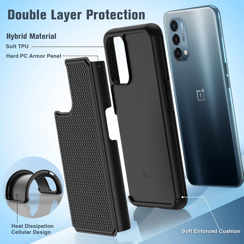 JXVM for OnePlus Nord N200 5G Case - Dual Layer Heavy Duty Protective Cover with Non-Slip Textured Back (Black)