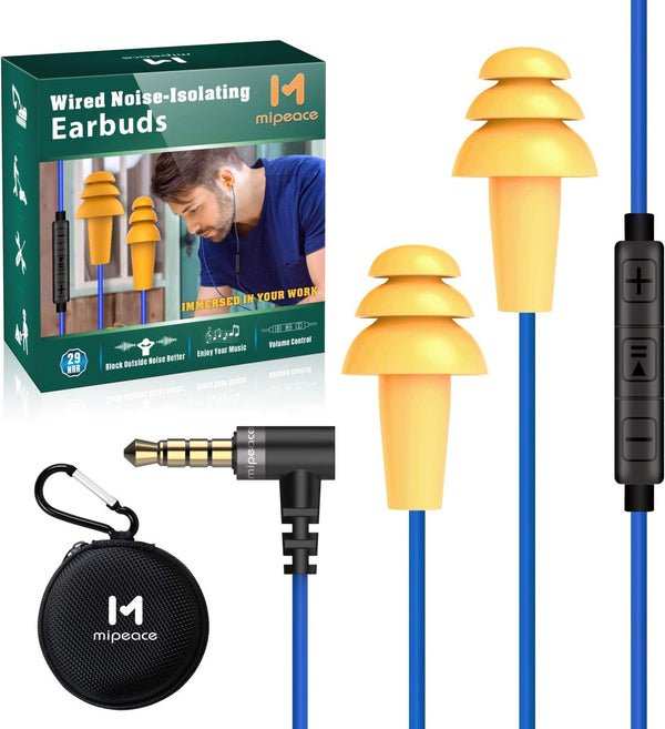 MIPEACE Work Earbuds Headphones, Safety Industrial Ear Plugs with Mic and Volume Control, Noise Reduction Earphones