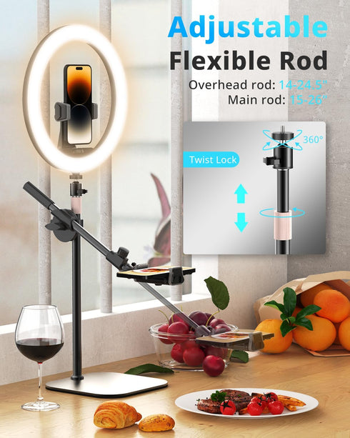 UBeesize 12" Desk Ring Light with Stand & Phone Holder - Overhead Mount for Video Recording, Zoom, Live Streaming