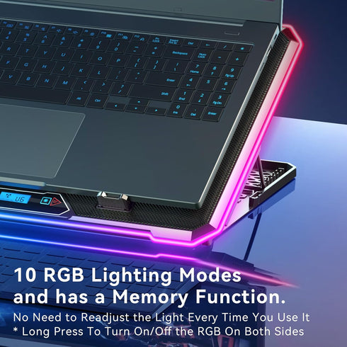 RGB Laptop Cooling Pad, Gaming Laptop Cooler with 13 Quiet Fans, 9 Height Stand, LED Lights