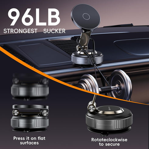 YLBV 2026 360 16 15 14 13 12 Magnetic Phone Holder for Car Heavy Duty Model Adjustable Vacuum Suction Car Magsafe Phone