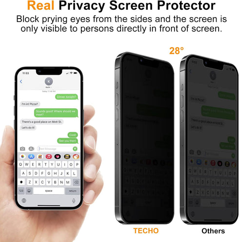 TECHO Privacy Screen Protector for iPhone 16e / 14 / 13 / 13 Pro, Tempered Glass Film, 2 PACK (6.1 Inch)