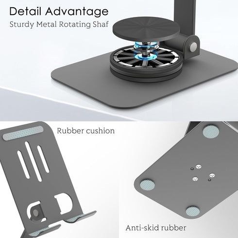 HZZADZXW 360 17 16 Metal Cell Phone Stand for Desk, Multi-Angel Adjustable Rotation Non-Slip and Foldable Mobile Phone