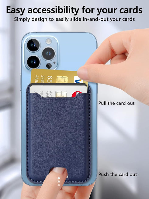 TopMade Magnetic Wallet Card Holder for iPhone 14/13/12 Mag-Safe Series, Leather, RFID Blocking, Fit 4 Cards, Blue