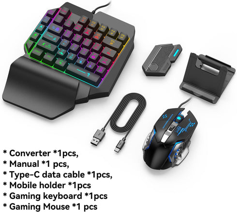 Gaming Keyboard and Mouse Converter, Bluetooth 5.0 Mobile Game Set, Adjustable Fast Charging, Long Battery Life,