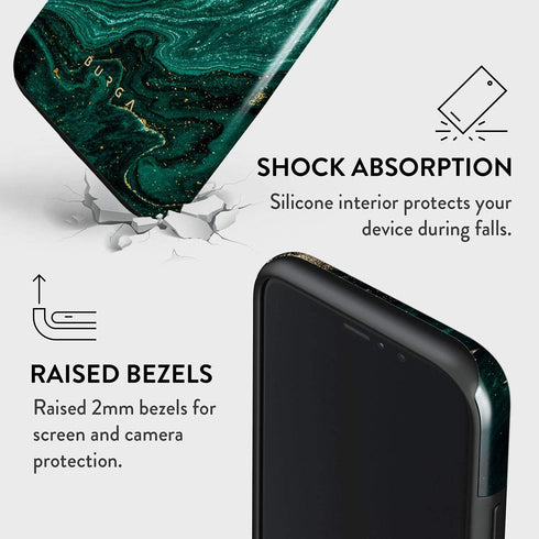 BURGA Phone Case for iPhone XR, Hybrid 2-Layer Hard Shell + Silicone Protective Case, Emerald Green Jade Stone