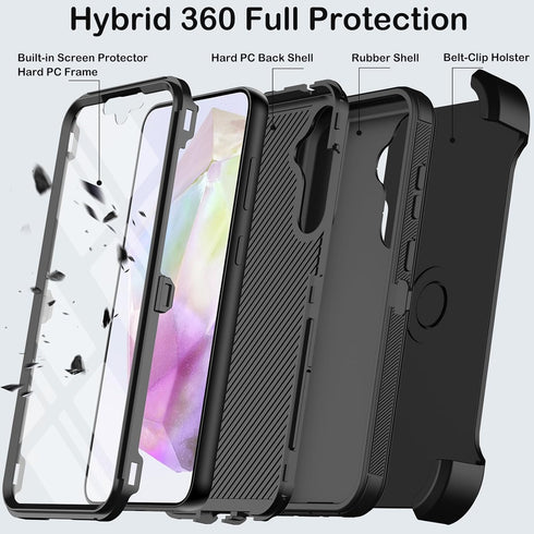 Heavy Duty Shockproof Drop Protection Case for Samsung Galaxy A35 5G with Belt Clip Holster & Built-in Screen Protector