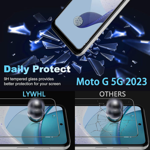 LYWHL (3 Pack) Screen Protector for Motorola Moto G 5G (2023), 9H Hardness HD Clear Film + 3 Pack Camera Lens Glass