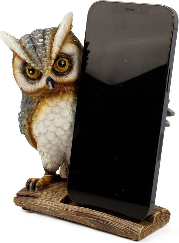 Needzo Wise Owl Phone Stand, Resin Animal Smartphone Holder, Home and Office Accessory,