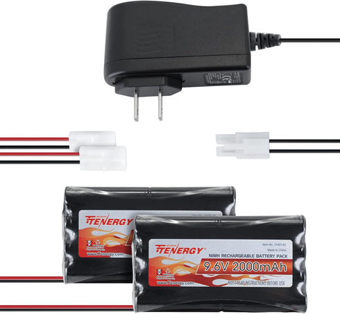 Tenergy 9.6V Flat NiMH Battery Packs - 2000mAh High Capacity 8-Cell Rechargeable Battery Pack for RC Car (2 Packs + 1