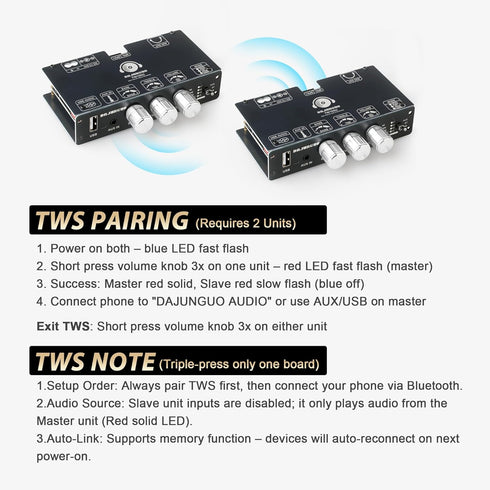 TW100U 100W 5.3 TPA3116D2 (19V/24V), 12-24V Mono Bluetooth Amplifier Board, Digital Power Amp Module with Built