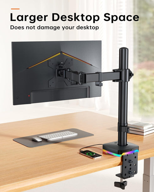 H&C(hcck&Cllassp) 3 13"-27" 17.6lbs, 75x75mm 100x100mm, RGB Single Monitor Stand, Monitor Arm with USB Ports, Charging