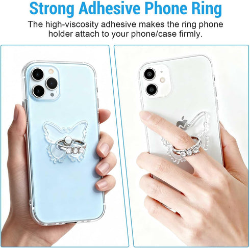 Kinizuxi 2PcsTransparent Diamonds,360Rotation Phone Ring Holder Grip, Clear Butterfly Cell Phone Ring Holder Stand
